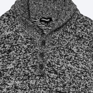 Express Mens Shawl Collar Henley Pullover Sweater XXL Marled Knit Grandpa